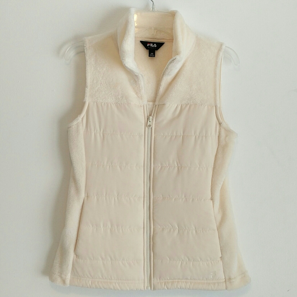 Fila Women's Zip Up Vest Cream Faux Fur Size XS